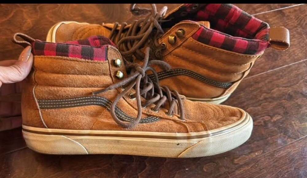 Vans Sk8-Hi MTE Glazed Ginger Brown Suede Plaid High-Top Sneakers